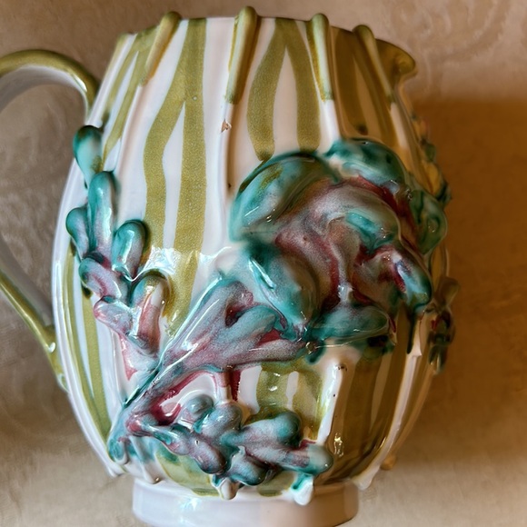 Vintage Italian Majolica pottery pitcher with handle, hand signed and numbered - Picture 8 of 14